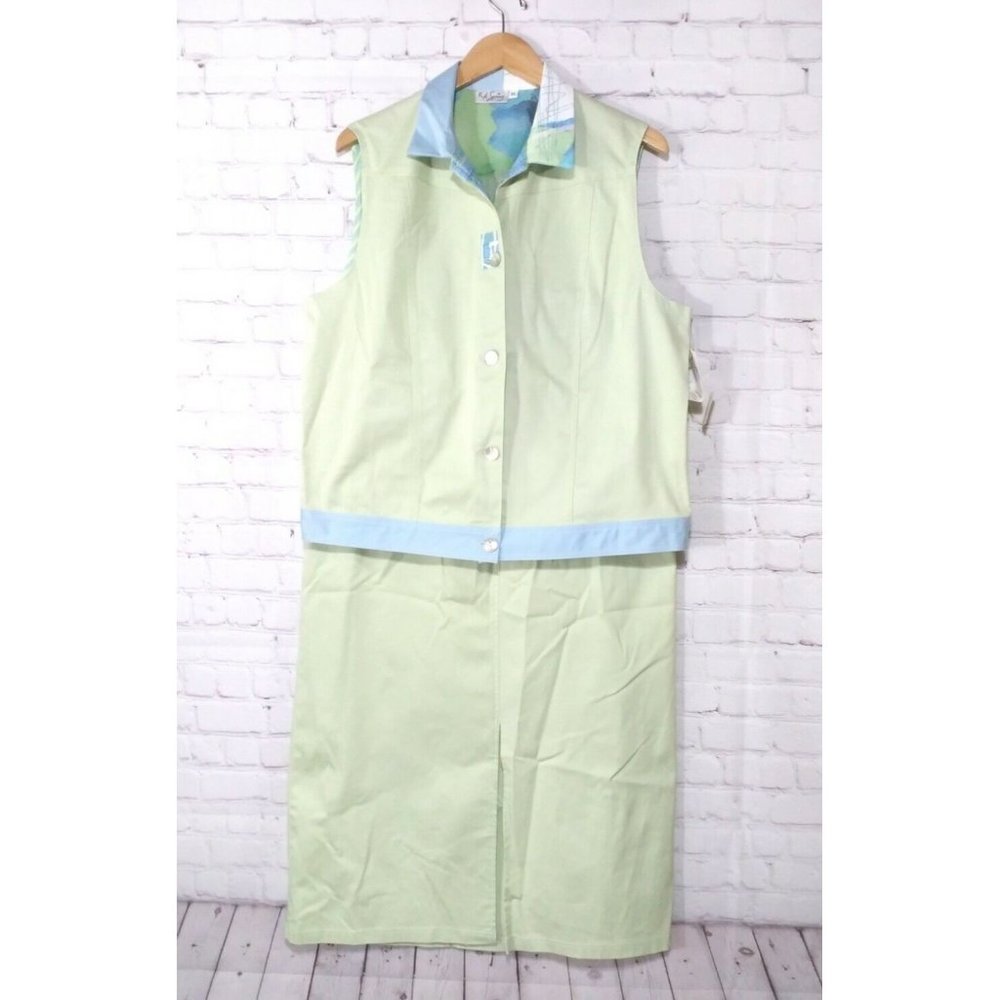 Vintage KD Spring 2 Piece Set Vest And Stitch Skirt Green And Blue New